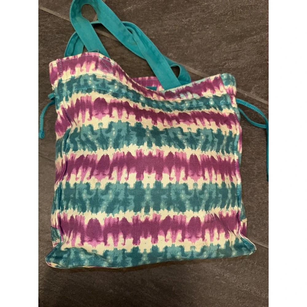 Tie Dye Peace Sign Canvas Tote Bag Purple Teal Boho Hippie Shoulder Bag